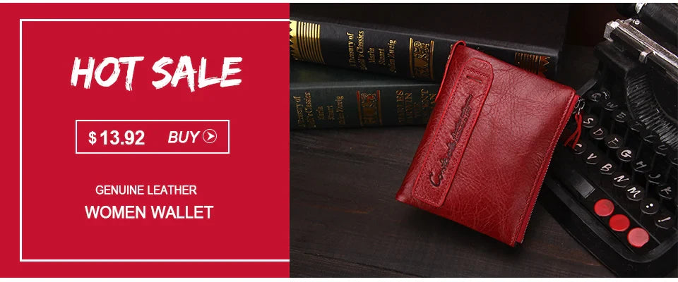 CONTACT'S Genuine Leather Short Wallet for Women — Luxury Designer Card & Coin Holder, Mini Money Clip Wallet with Free Shipping