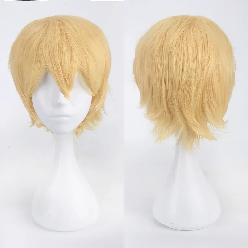 Unisex Synthetic Anime Cosplay Wig – Short Straight Heat-Resistant Hair in Red, White, Pink, Gray & Brown