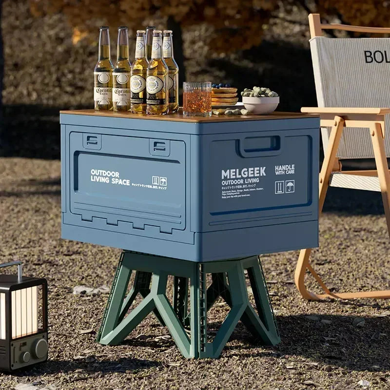 Camping Storage Box with Trunk Organizer - Multi-Functional Folding Outdoor Bench and Chopping Board for Picnics and Car Camping