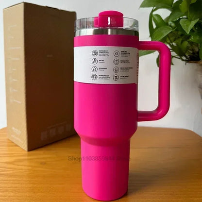2025 New Stainless Steel Travel Mug with Handle & Straw Lid – 30oz/40oz Vacuum Insulated, Double Wall Thermal Iced Cup
