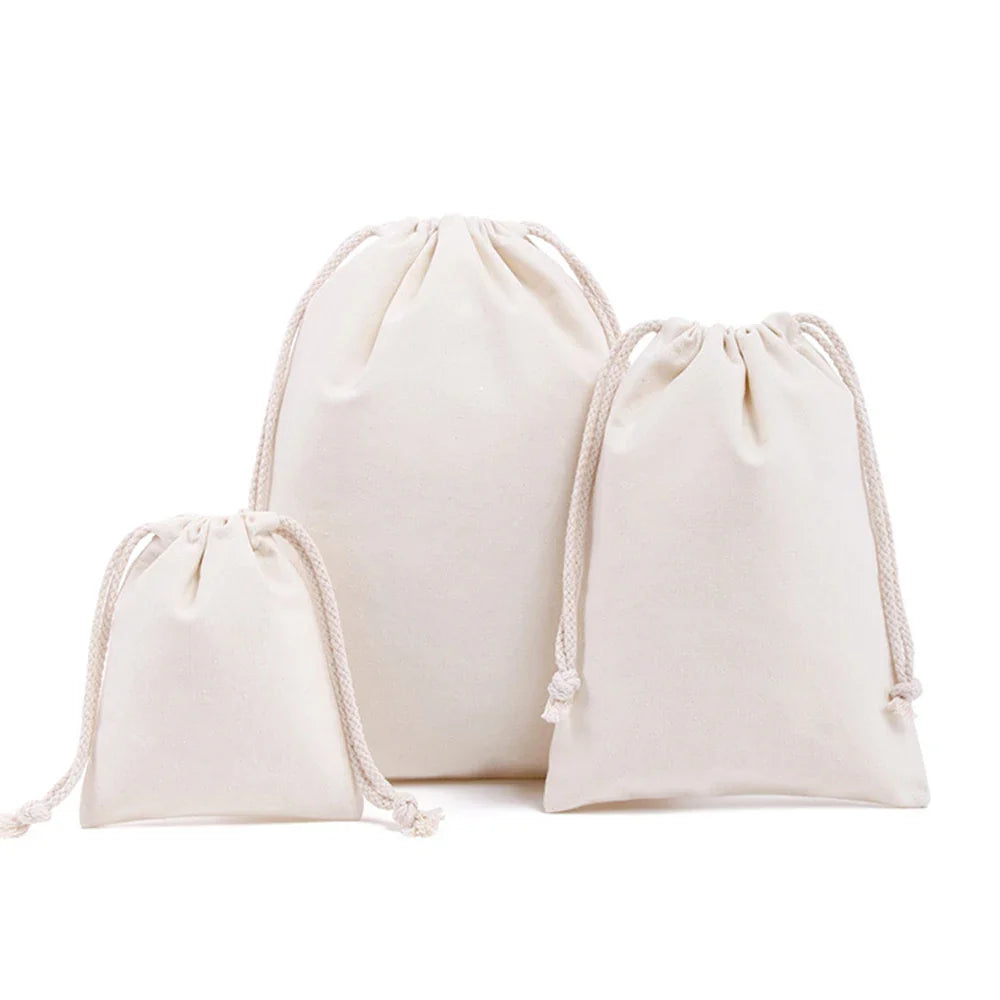 Eco-Friendly Cotton Drawstring Bag - Foldable Grocery Tote, Canvas Shopping Shoulder Bag, Portable Handbags for Storage