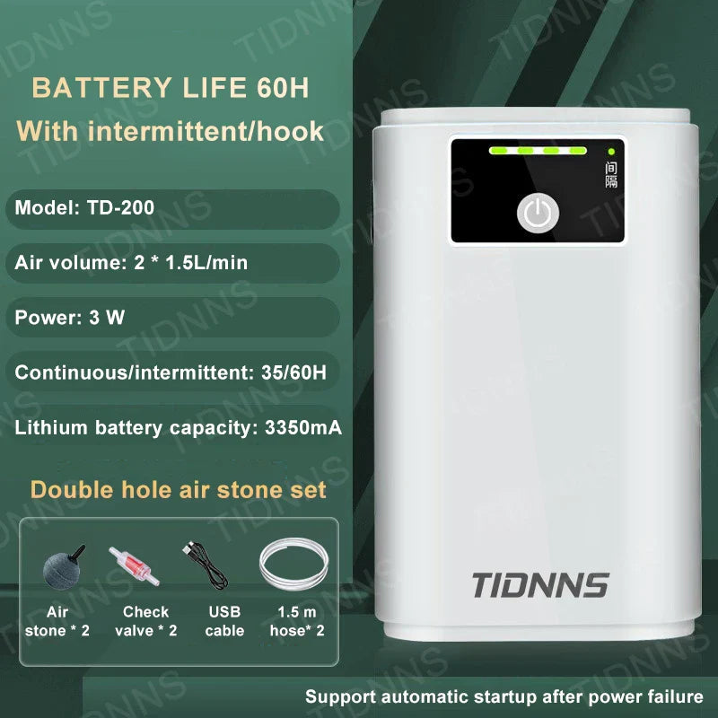 Aquarium Fish Tank Oxygen Pump – Dual-Purpose USB Rechargeable Air Pump with 6000mAh Lithium Battery, Portable & Mute