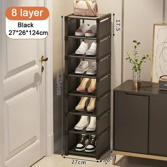 Multiple Layers Shoe Organizer Rack - Space-Saving Stackable Shelf for Wall Corner, Adjustable Shoe Storage Cabinet