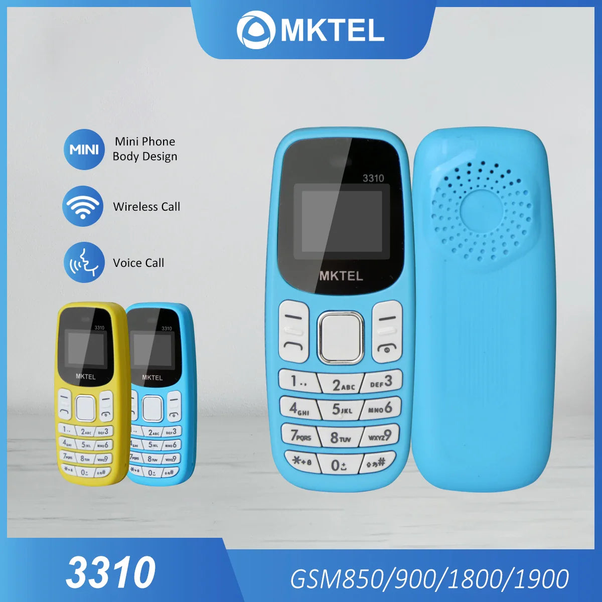 MKTEL 3310 Mini Feature Phone – Dual SIM, Dual Standby with MP3/MP4, FM Radio, Bluetooth & GPRS