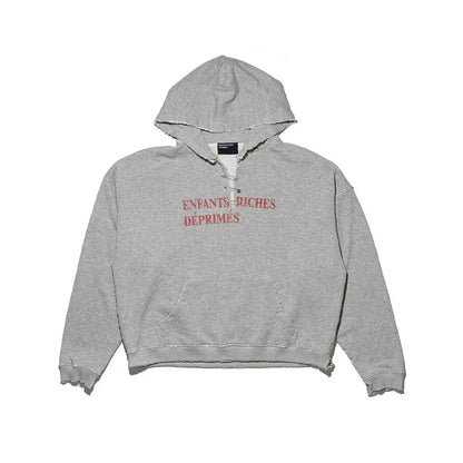 2025SS Ripped E.R.D. Hoodie – Men & Women Slogan Print Short Wide Sweatshirt