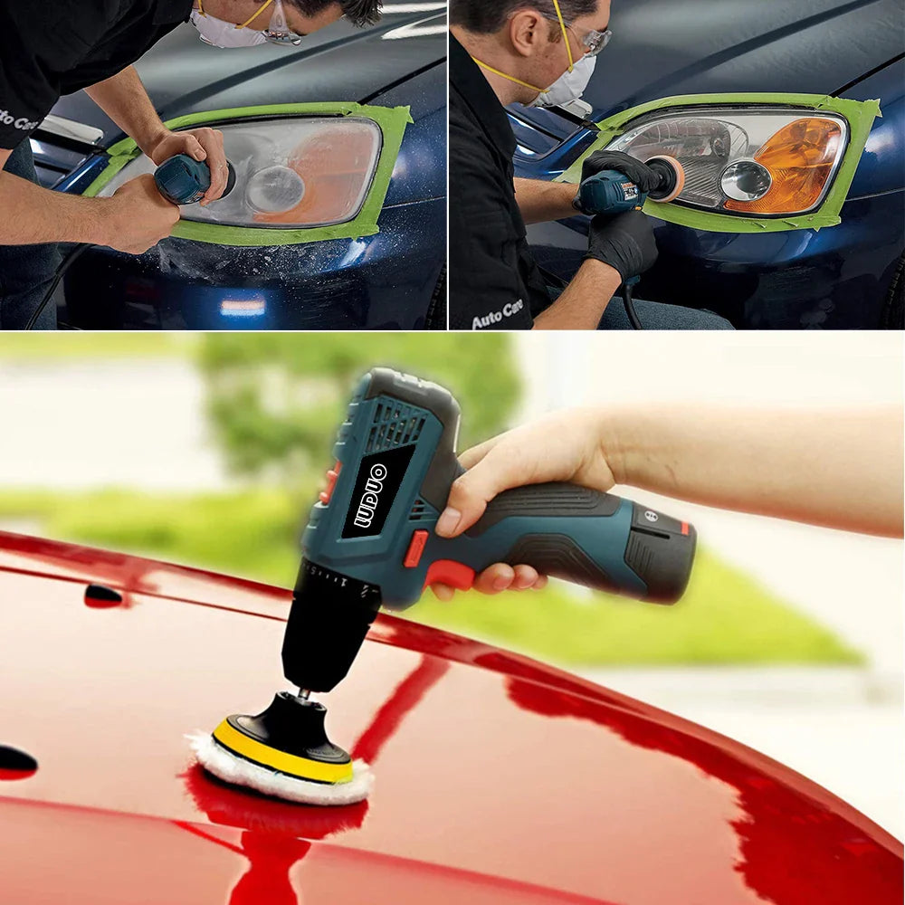 3-Inch Headlight Repair & Restoration Kit — Car Polishing Disc with Auto Waxing Sponge and Sandpaper for Detailing