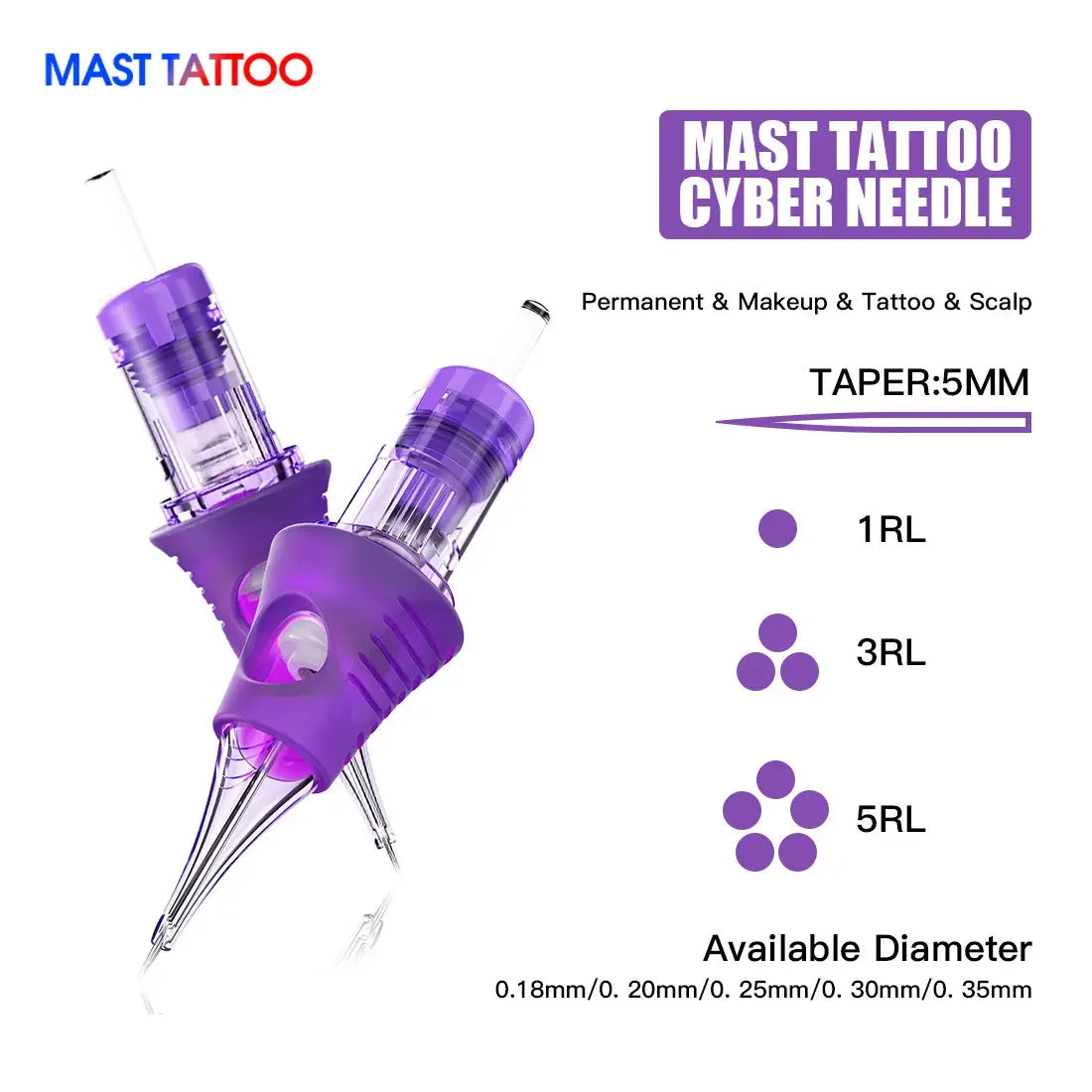 Professional Mast Tattoo Cyber Needles – RL Disposable Sterilized Tattoo & Makeup Cartridges, 20PCS/Box