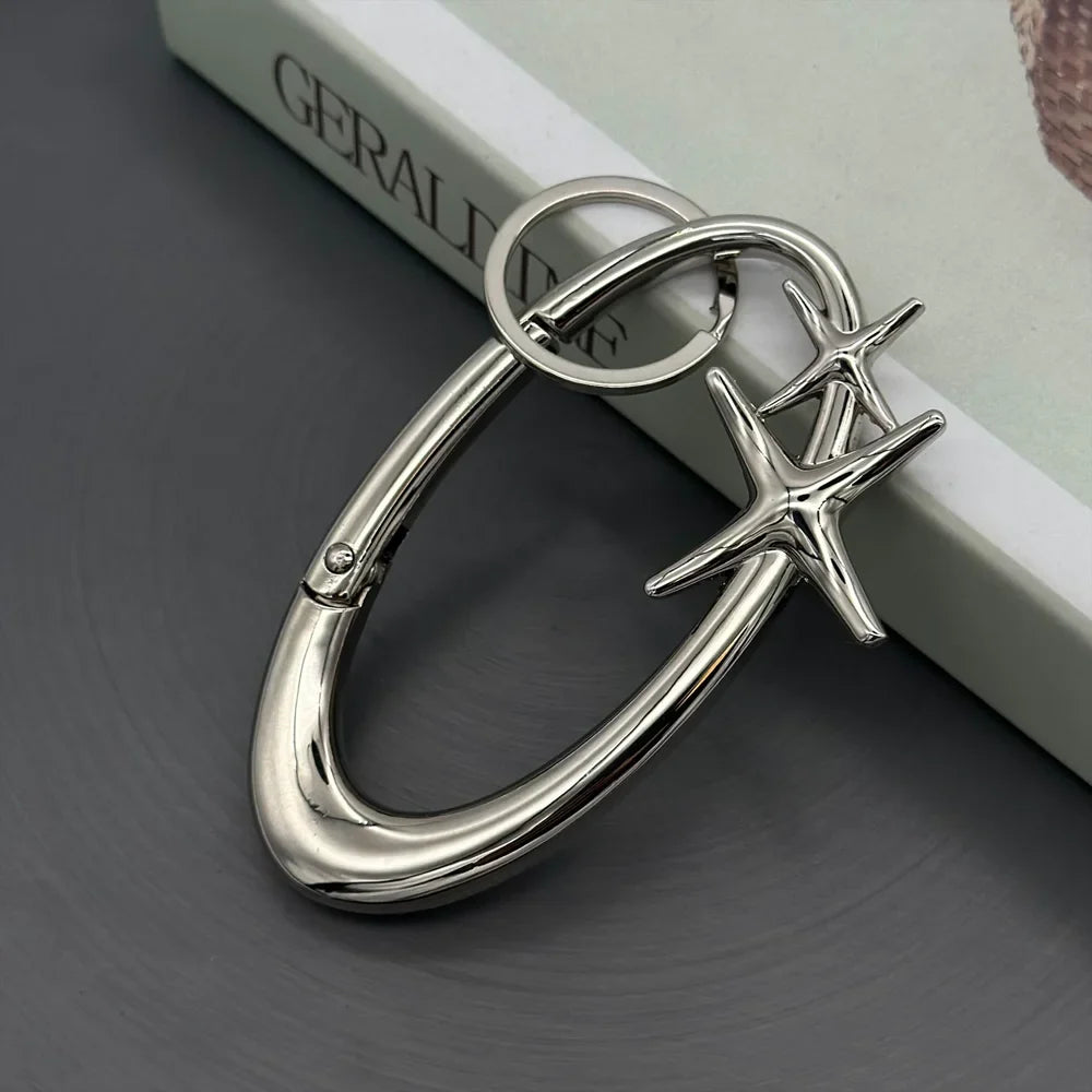 Y2K Punk Star Oval Carabiner Keychain – Axe-Shaped Mountaineering Key Ring Gothic Backpack Accessory