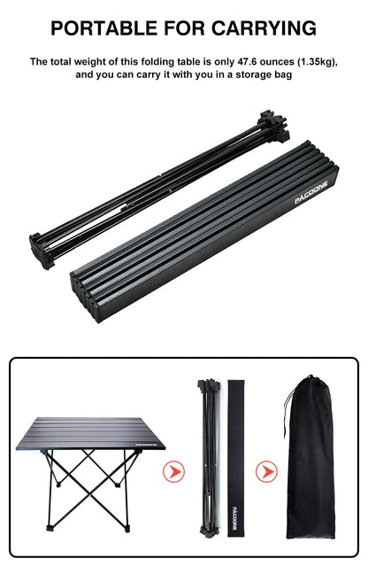 PACOONE Portable Camping Table – Ultralight, Foldable Aluminium Desk for Hiking, BBQ & Picnic