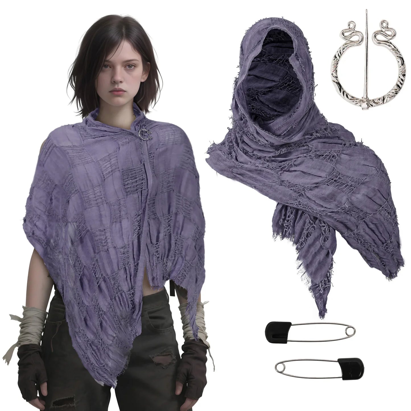 Medieval Pirate Hood Scarf – Retro Black, Brown & Green Cloak Wrap for Renaissance, Halloween & Masquerade Costume