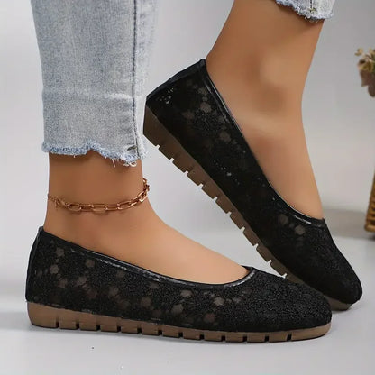 Women’s Spring Autumn Mesh Casual Sports Shoes with Square Heel and Round Toe