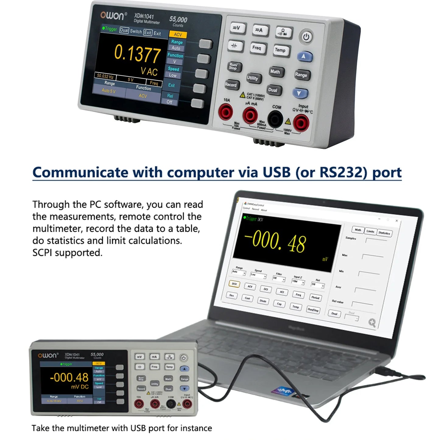 OWON XDM1041/XDM1241 Bench Digital Multimeter – 55000 Counts True RMS Voltmeter with 3.5'' LCD & Temperature Measurement