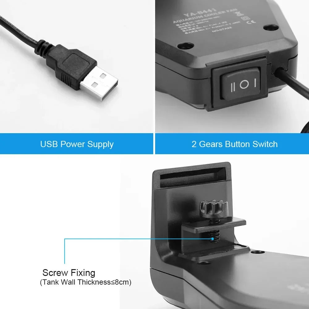 USB Fish Tank Cooling Fan – Mini Powerful Fan with Speed Regulation for Heat Dissipation in Shrimp & Grass Tanks