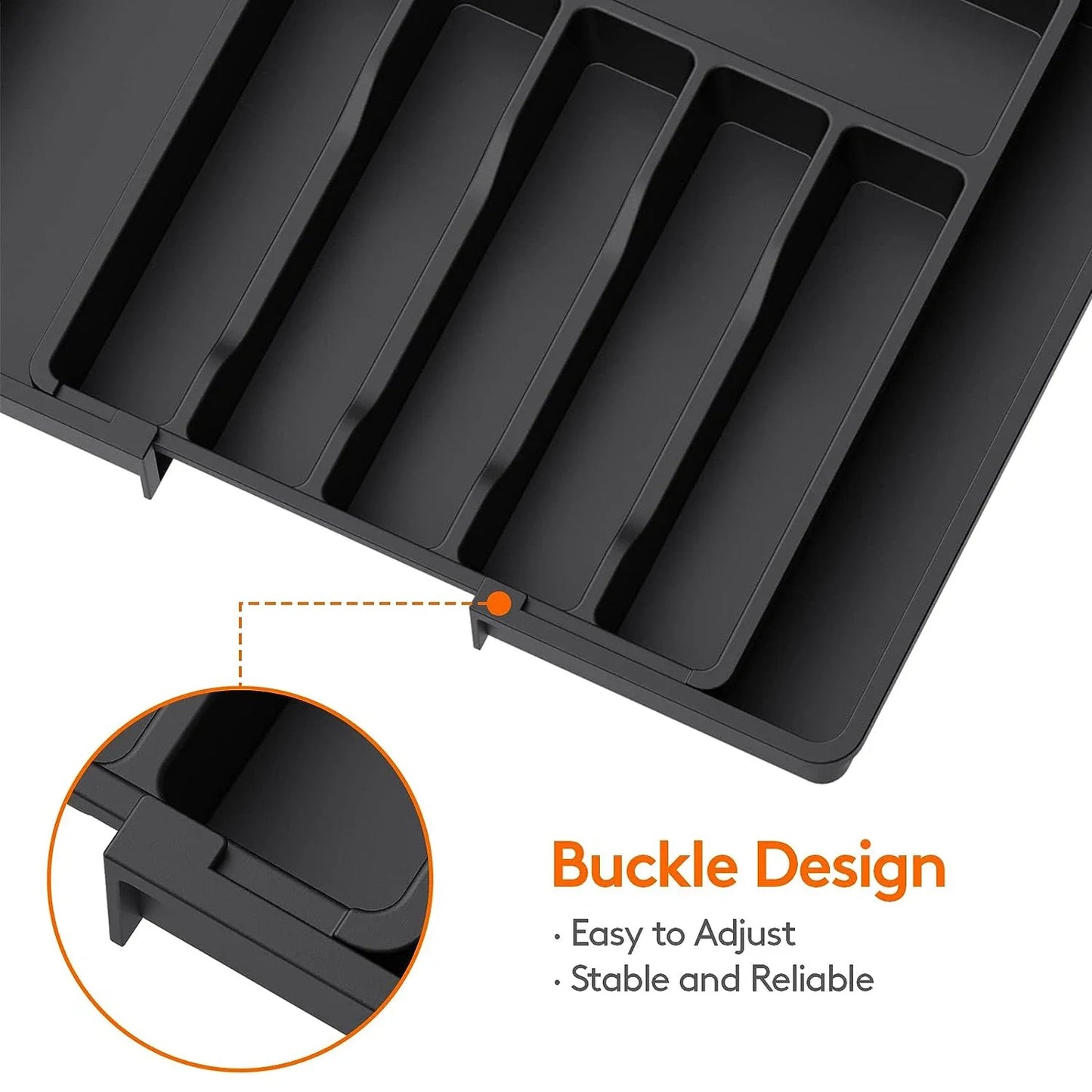Adjustable Flatware Organizer Tray with Dividers – Plastic Utensil Holder for Spoons, Forks & Knives
