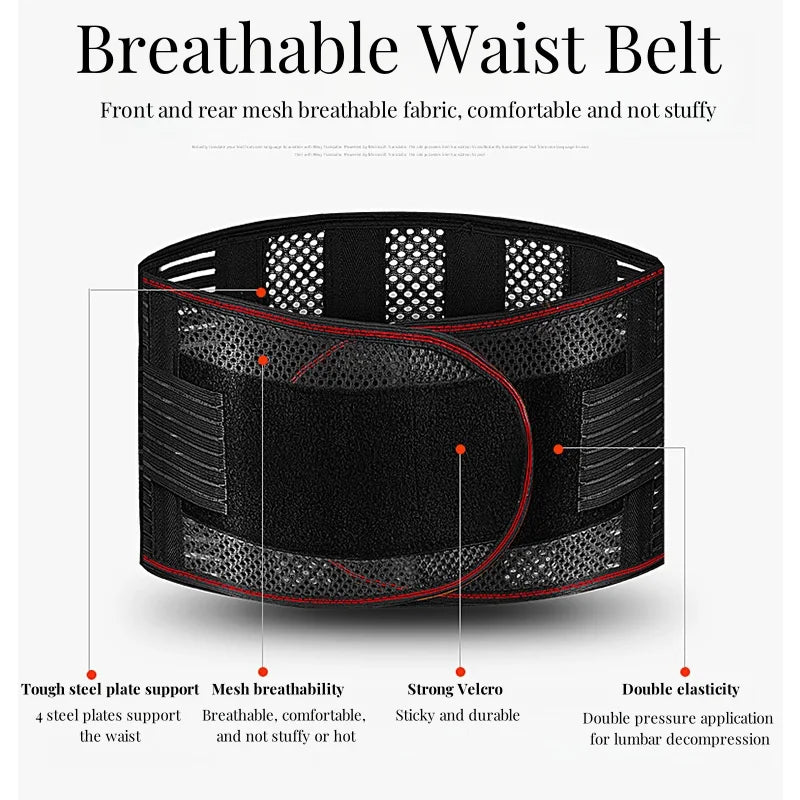 Lumbar Support Waist Belt with Steel Plate – Intervertebral Disc Support for Muscle Strain, Mesh Fixation Belt