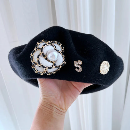 Flower Wool Beret – Winter Hat for Women, Elegant Daily Wear Beret Cap