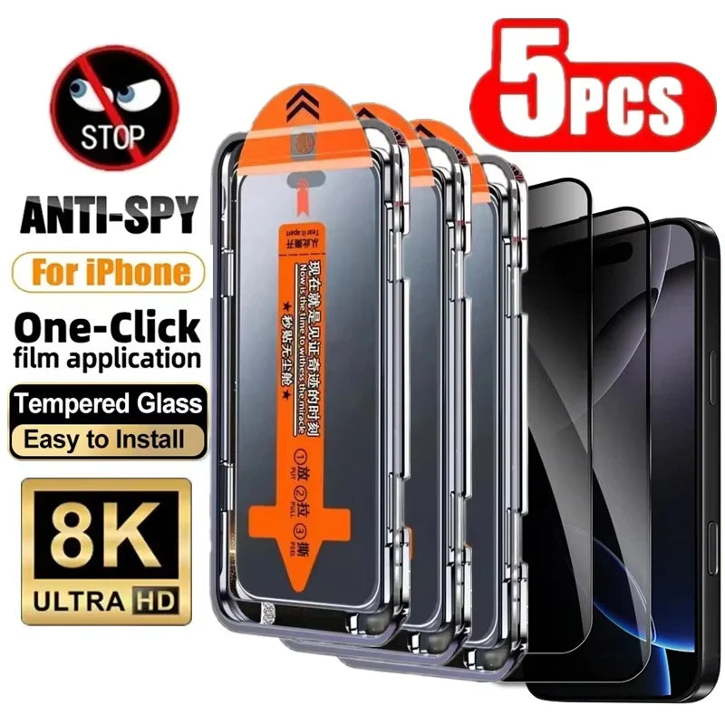 5PCS Anti-Spy Privacy Screen Protector for iPhone 17 Pro Max, 16, 15, 14, 13, 12, 11, 16e, XR, Mini & Plus Dust-Free Install Tempered Glass