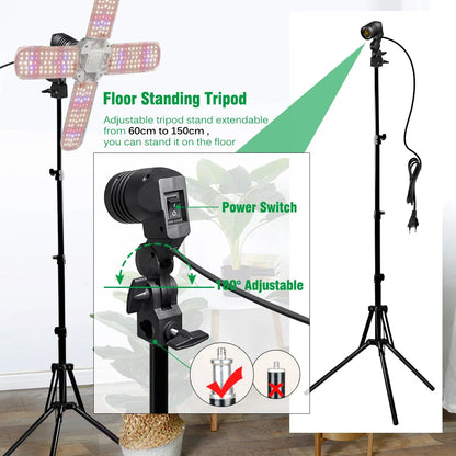 Foldable LED Grow Light E27 Full Spectrum 24W/36W/48W – Plant Growing Phytolamp for Indoor Flowers & Seedlings Growth Lamp