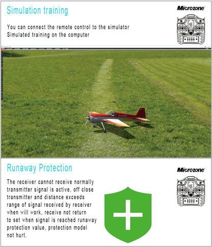 MicroZone MC6C-Mini V2 2.4G 6CH RC Controller — MC7RB Receiver for Fixed-Wing, Car, Boat & Airplane Toys