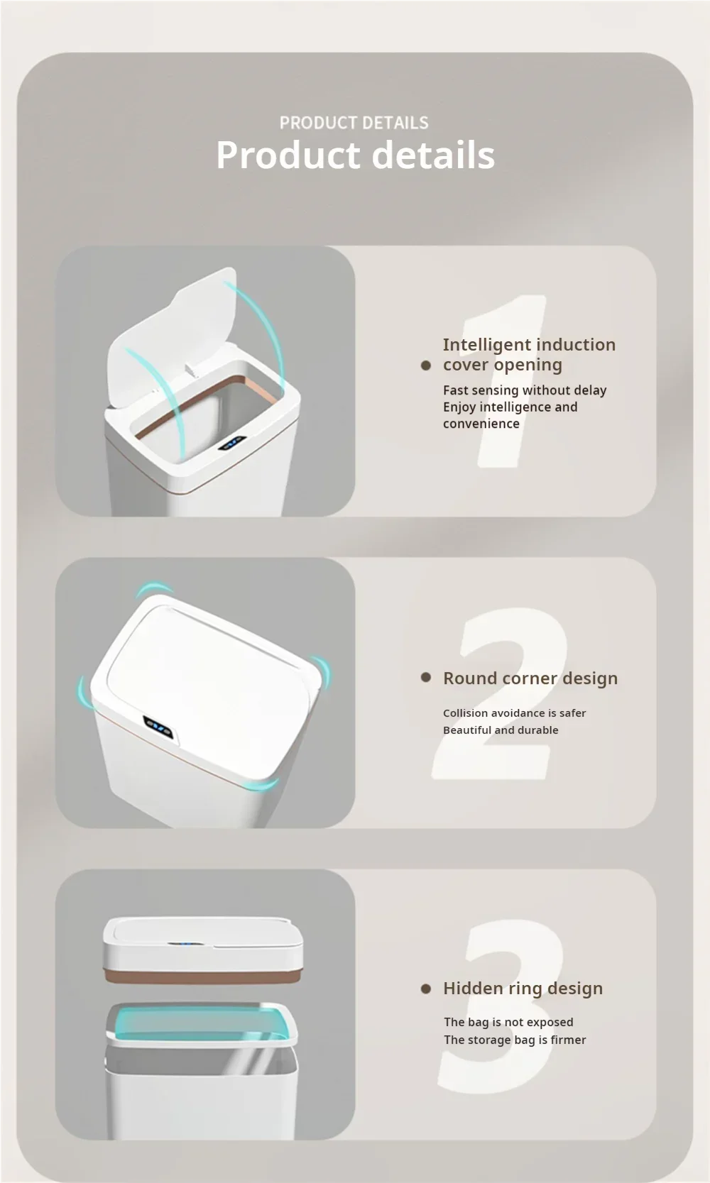15L Smart Sensor Trash Can – Non-Contact Automatic Bagging Electronic Trash Bin for Smart Home & Bathroom, White