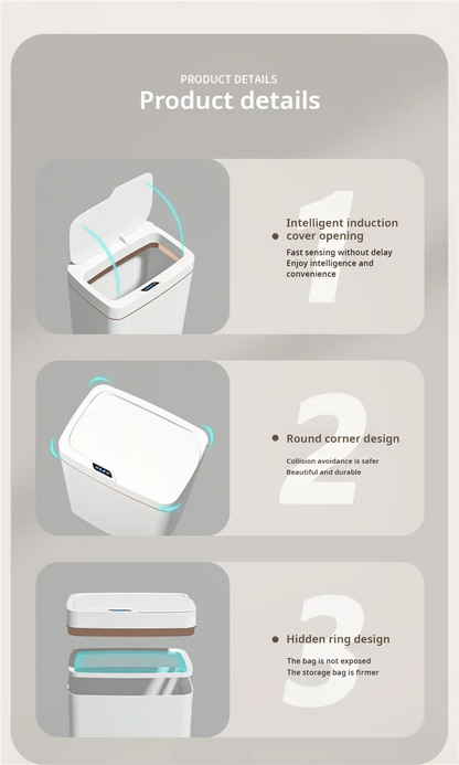 15L Smart Sensor Trash Can – Non-Contact Automatic Bagging Electronic Trash Bin for Smart Home & Bathroom, White