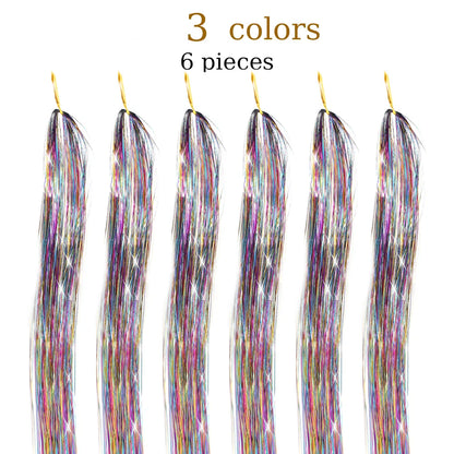 48-Inch Hair Tinsel Kit – 1200 Strands, 12 Colors Sparkling Fairy Hair Extensions with Tool