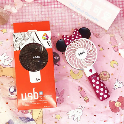 Mickey Mouse Cartoon USB Rechargeable Handheld Fan – Cute Anime Character Desktop Electric Fan with Night Light, Kawaii Gift Toy