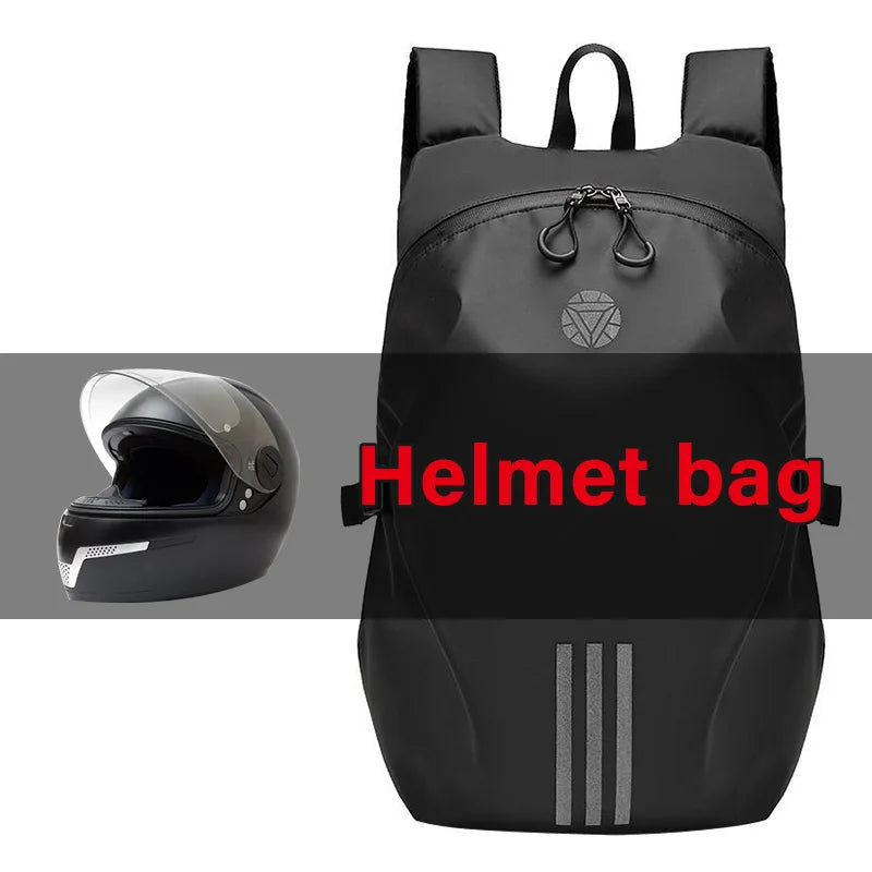 Black Motorcycle Helmet Backpack - Waterproof Laptop Backpack, Large Capacity, Ideal for Outdoor Sports, Riding, Hiking, and Travel