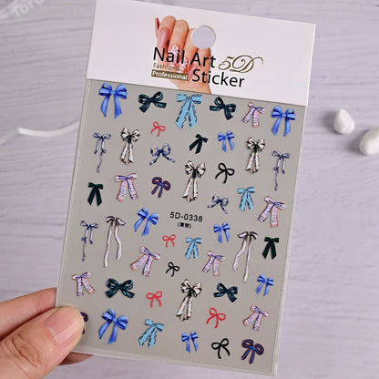 5D White Lace Bowknot Nail Art Stickers – Self-Adhesive Pearl Ribbon Luxury Nail Decals for DIY Manicure Decoration