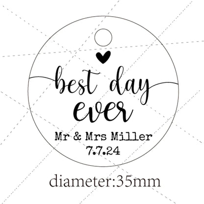 BY49 35mm Kraft & Black Paper Labels – Customizable Name & Date Wedding Decoration Stickers
