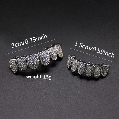 HipHop CZ Teeth Set – Unisex Gold & Silver Top/Bottom Mouth Caps, Removable Dental Fashion Jewelry