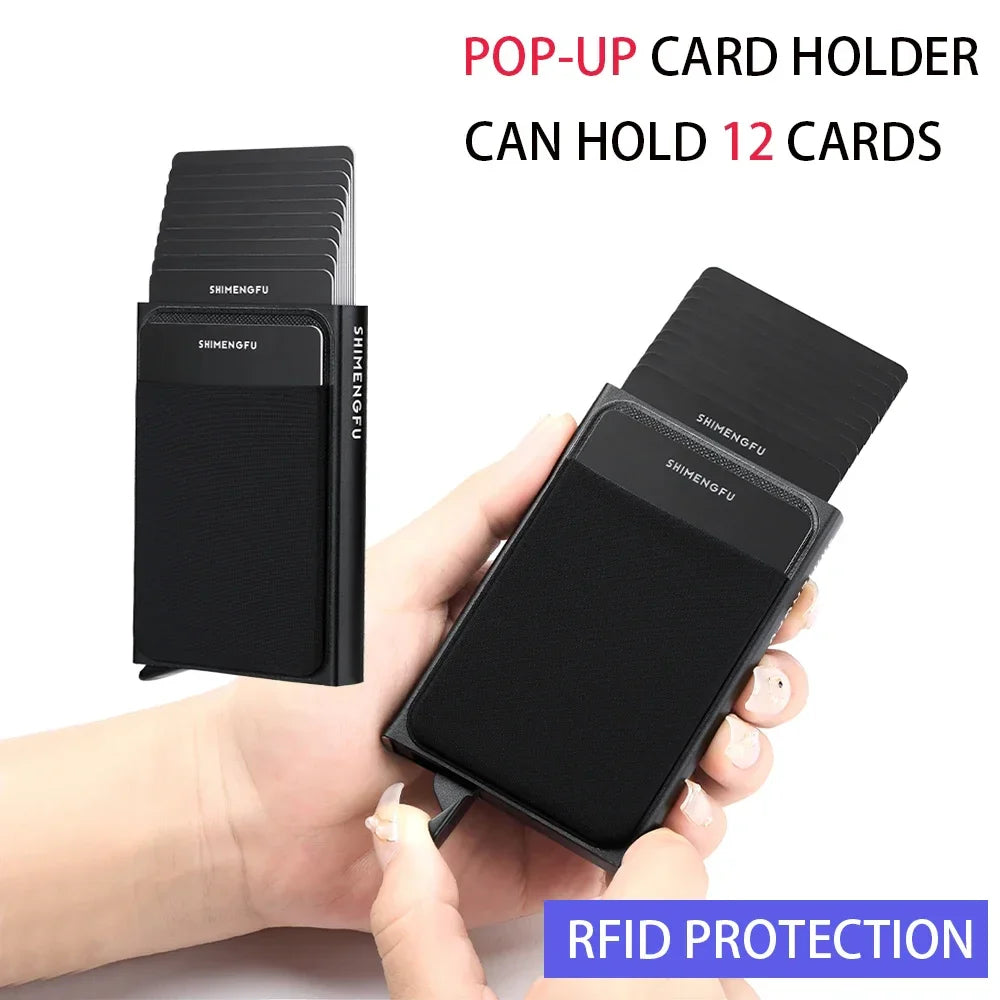 Automatic Flip Card Holder Sleeve — Large Capacity Metal Wallet with 12 Slots, Anti-Theft Credit Card Case for Men
