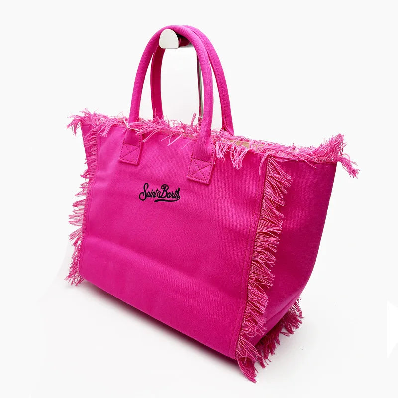 SAINT BARTH Autumn Winter Plush Towel Bag – Women’s Large Capacity Striped Casual Handbag with Tassel