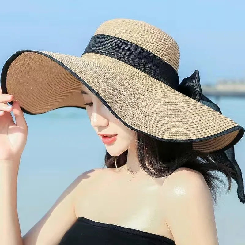 Wide Brim Straw Sun Hat - Summer Beach Travel Shade & UV Protection Hat