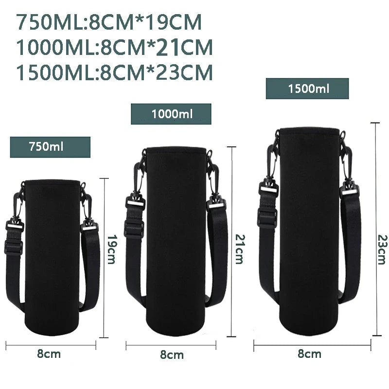 Portable Insulated Water Bottle Holder Bag - Neoprene Thermos Cup Pouch with Adjustable Strap 750ML/1000ML/1500ML