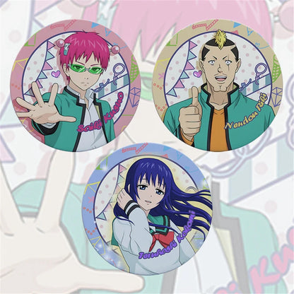 Saiki K Anime 58mm Badge Pin - Saiki Kusuo & Teruhashi Kokomi Cosplay Tinplate Brooch Gift