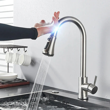 Pull-Out Sensor Black Kitchen Faucet - Sensitive Touch Control Mixer Tap for Kitchen Sink