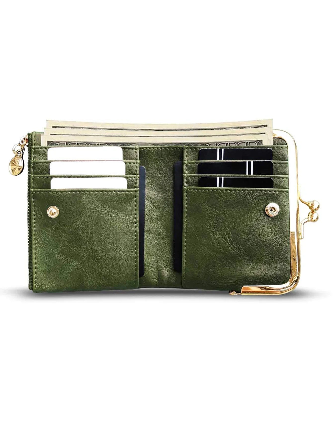 MIYIN Women’s Small Wallet – RFID Compact Bifold Leather Coin Purse with Zipper & Kiss Lock, Vintage Design