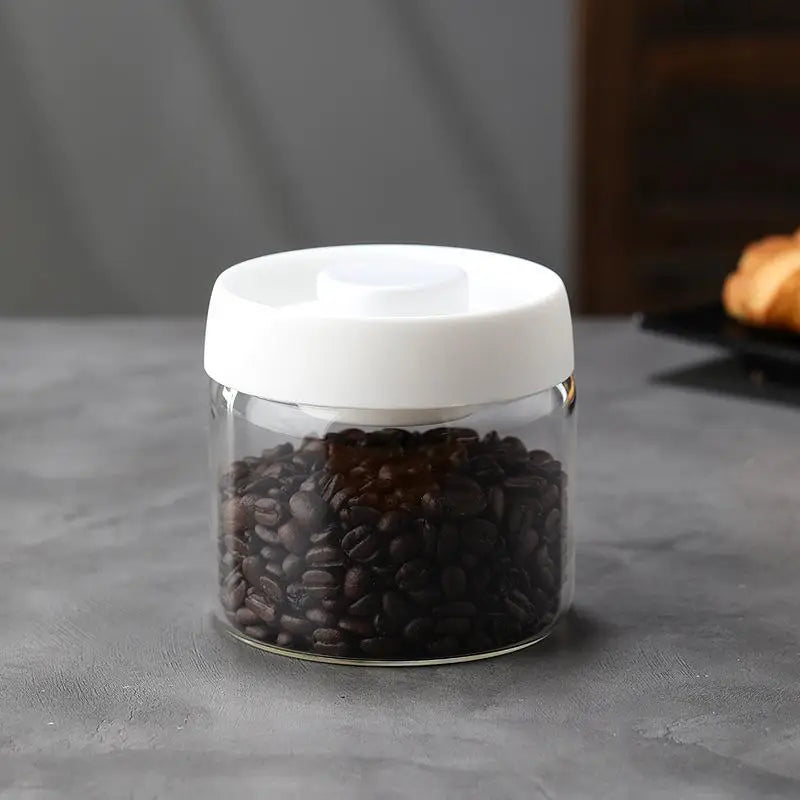 Vacuum Sealed Glass Coffee Bean Jar — Airtight, Moisture-Proof Household Container with Air Extraction for Fresh Coffee