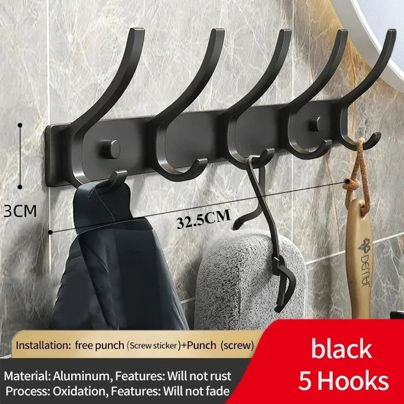 Folding Wall Robe Hooks - Black & White Towel, Coat & Clothes Hanger for Bathroom & Kitchen