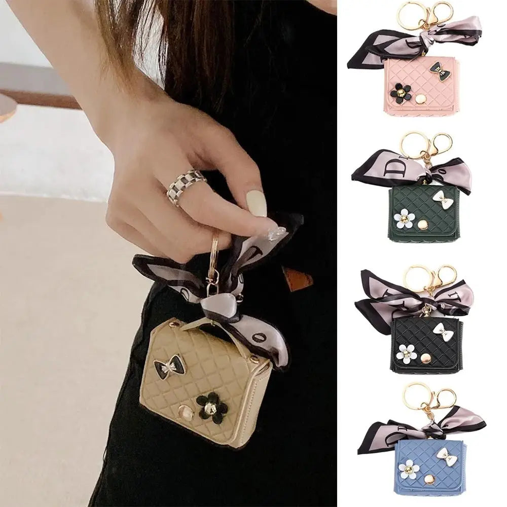 25cm Leather Earphone Storage Bag - Mini Keychain Pendant Bluetooth Headset Case Cover