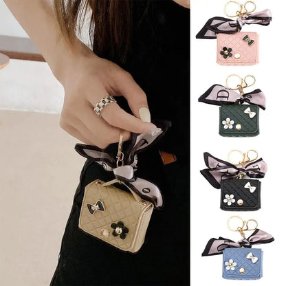 25cm Leather Earphone Storage Bag - Mini Keychain Pendant Bluetooth Headset Case Cover