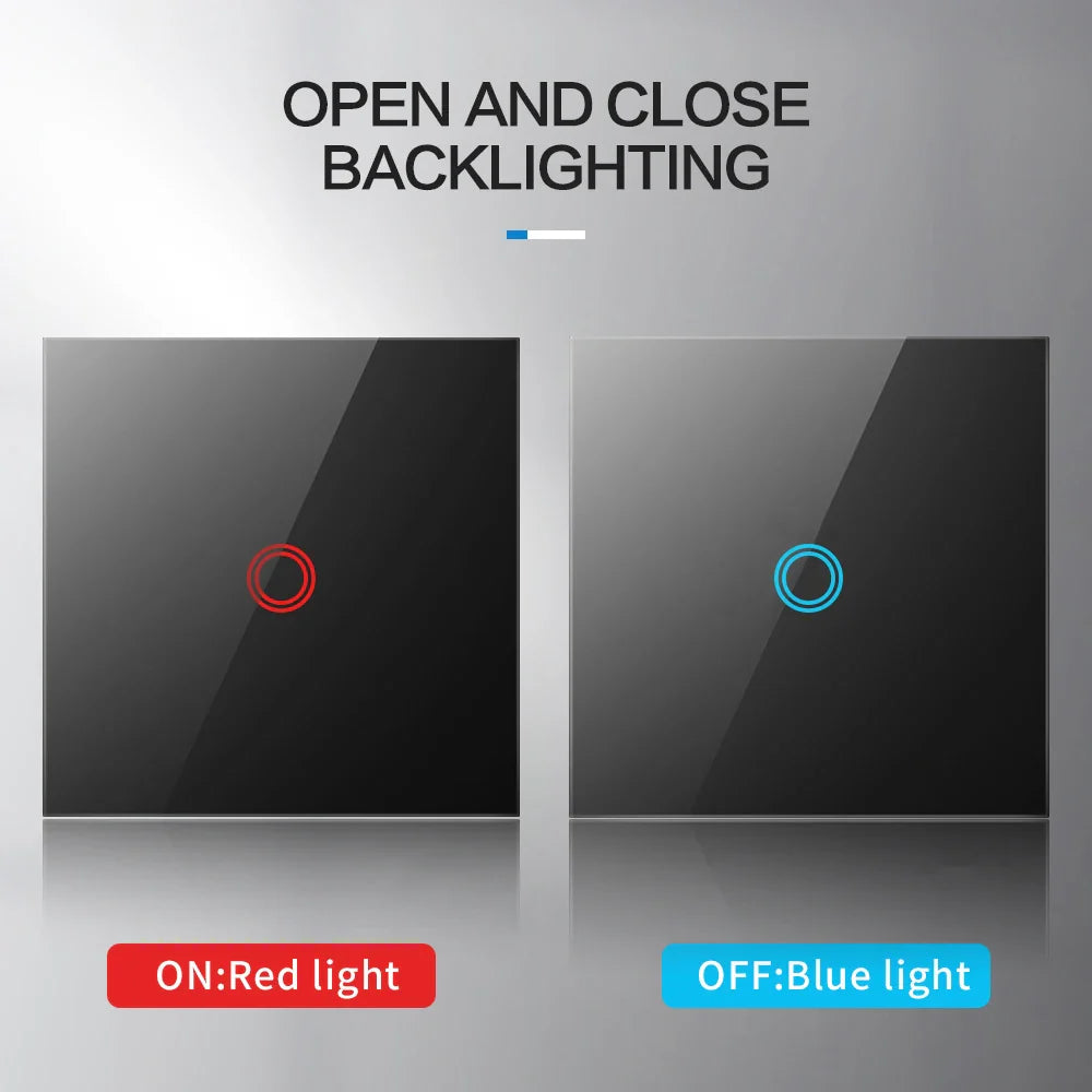 AXUS EU Touch Switch | AC100-240V LED Backlight Panel, Tempered Glass Wall Light Sensor Switch, 1/2/3 Gang