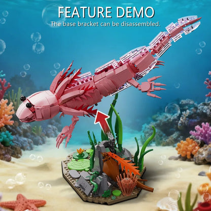998-Piece Axolotl Building Blocks Set - Creative Aquatic Amphibian Model Toy & Gift for Adults