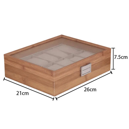 Bamboo Watch Box with Transparent Lid — 3/6/10/12 Grid Chinese Style Watch Storage Case for Men, Birthday Gift