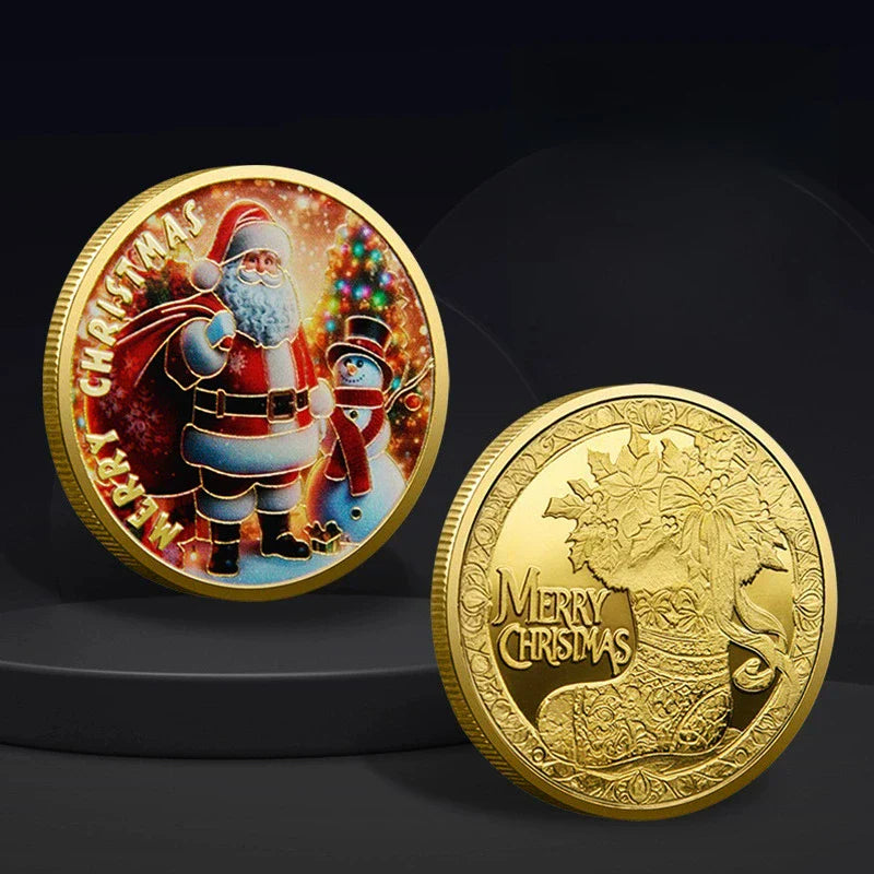 Christmas Commemorative Coin – Santa Claus Carriage & Boots Lucky Holiday Collectible Badge