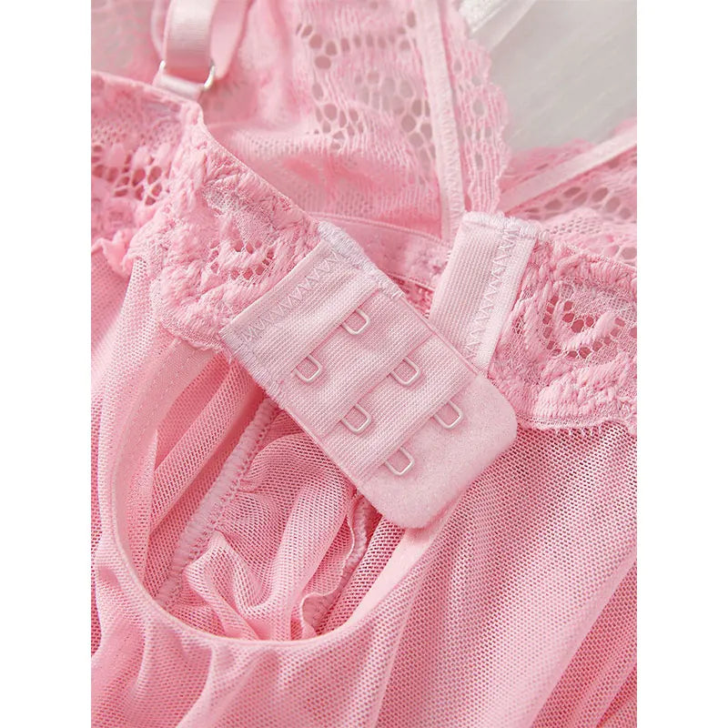 Women’s Lingerie Set — Plus Size Lace Nightgown, Thong & Suspender Sexy Sleepwear