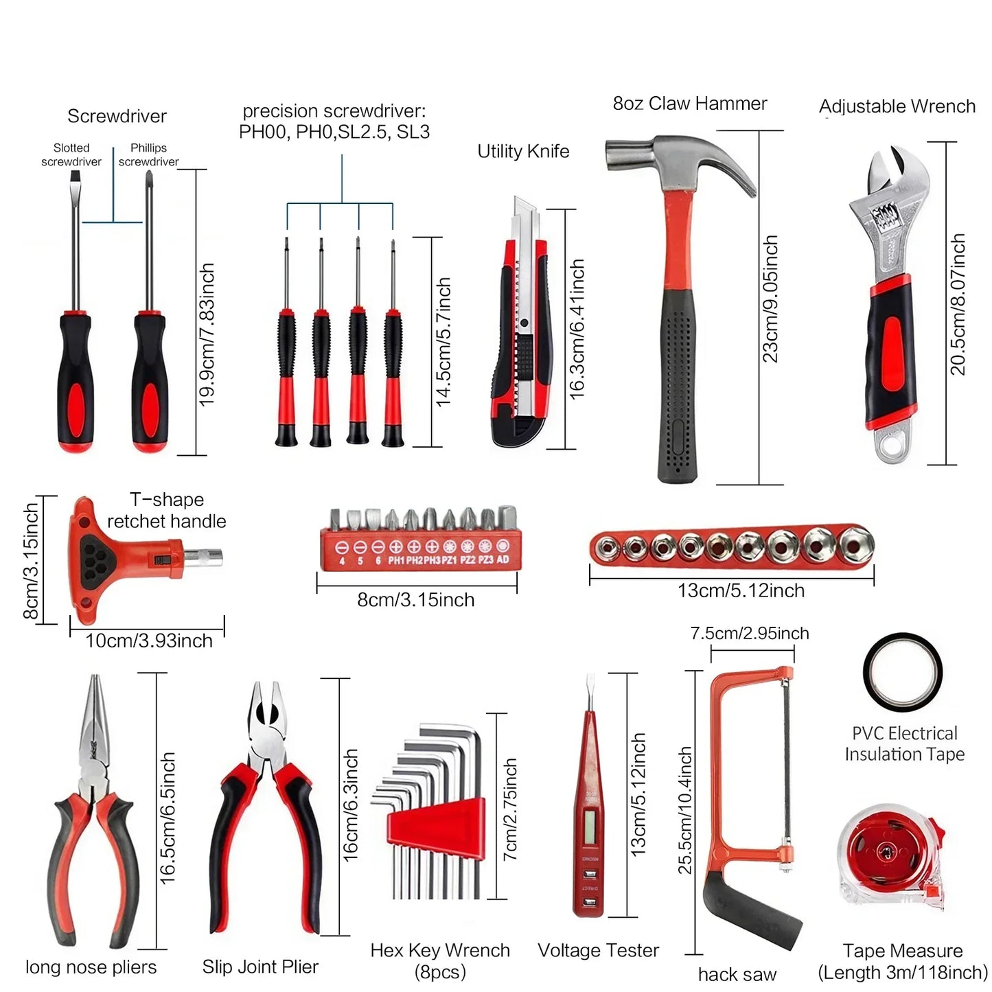 STOENGO Household Tool Kit Set - 19/43/108PCS DIY Hand Tools with Hammer, Screwdriver, Saw & Wrench