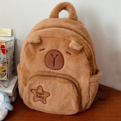 Kawaii Capybara Plush Backpack – Women’s Cartoon Crossbody & Large Capacity Tote Bag