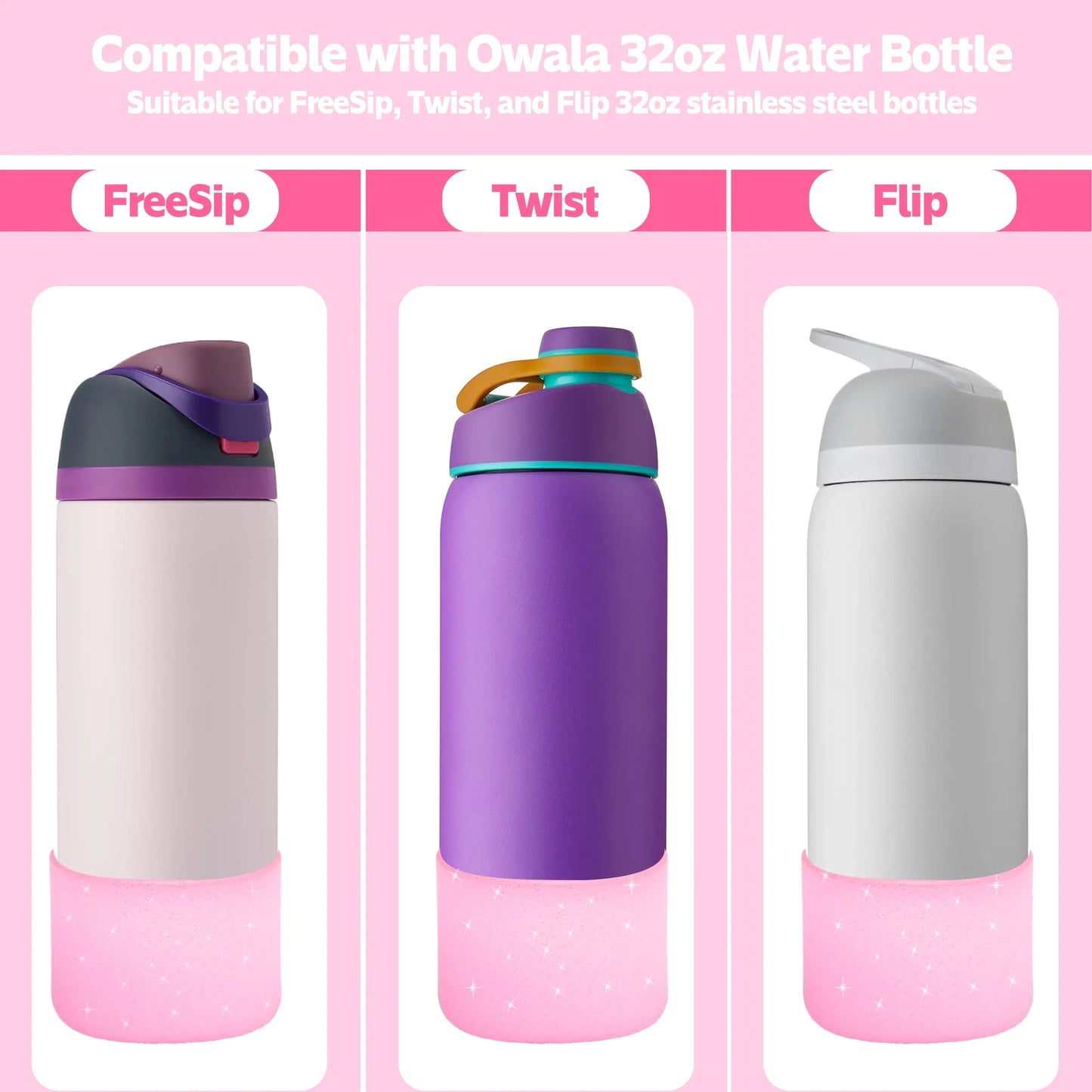 Silicone Water Bottle Boot for Owala - 24oz, 32oz Anti-Slip Protective Sleeve and Bottom Bumper Protector for FreeSip Twist and Flip